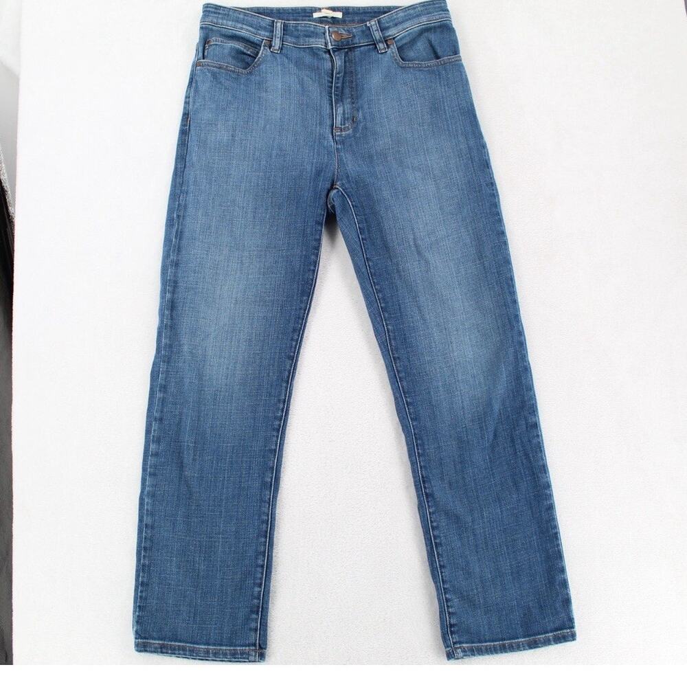 Eileen Fisher Jeans Size 6 Blue Denim Organic Cotton Stretch Straight Cropped